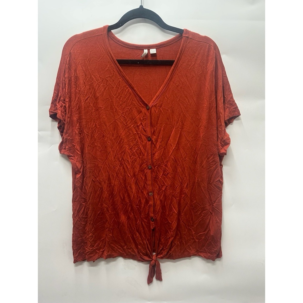 St. 1946 Burnt Orange Short-Sleeved V-Neck Blouse Bottom Tie-Size 18/20W